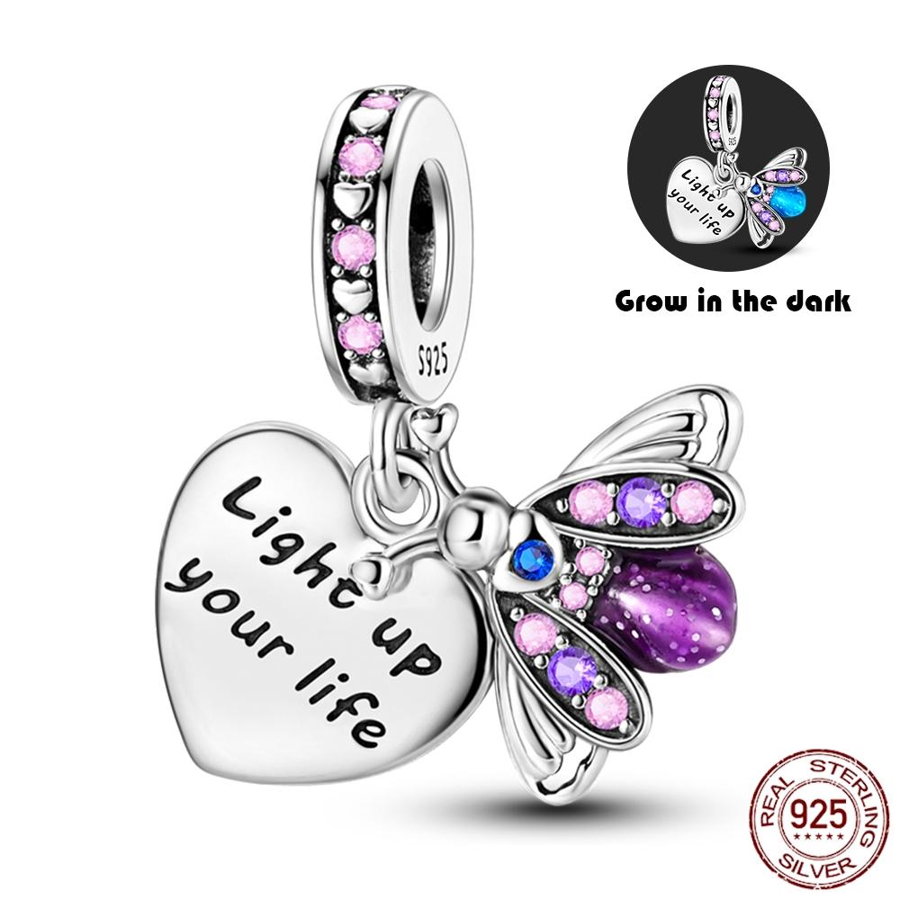 925 Silver Glow in the dark Firefly Honeybee Star Charms Beads Fit 925 Original Bracelets Fine DIY Jewelry Gift Women
