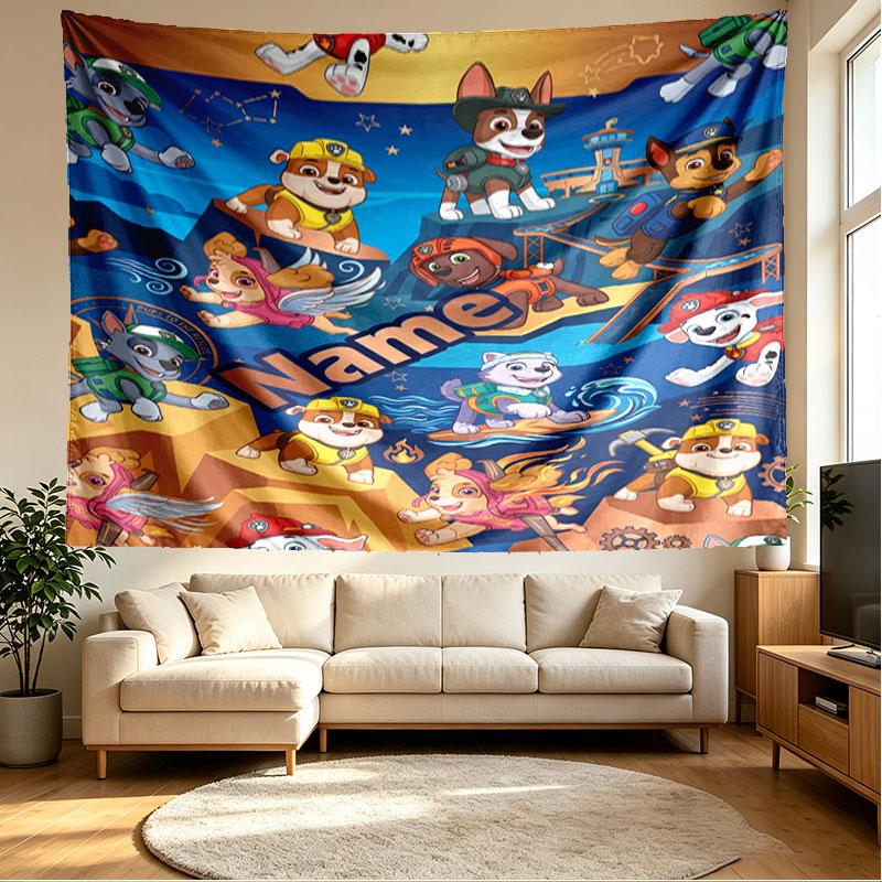 Custom Name Personalized PAW Patrol Print Tapestry, Wall Art Decor, Bedroom, Dorm, Apartment, LivingRoom, Party Backdrop, Gift for Birthday