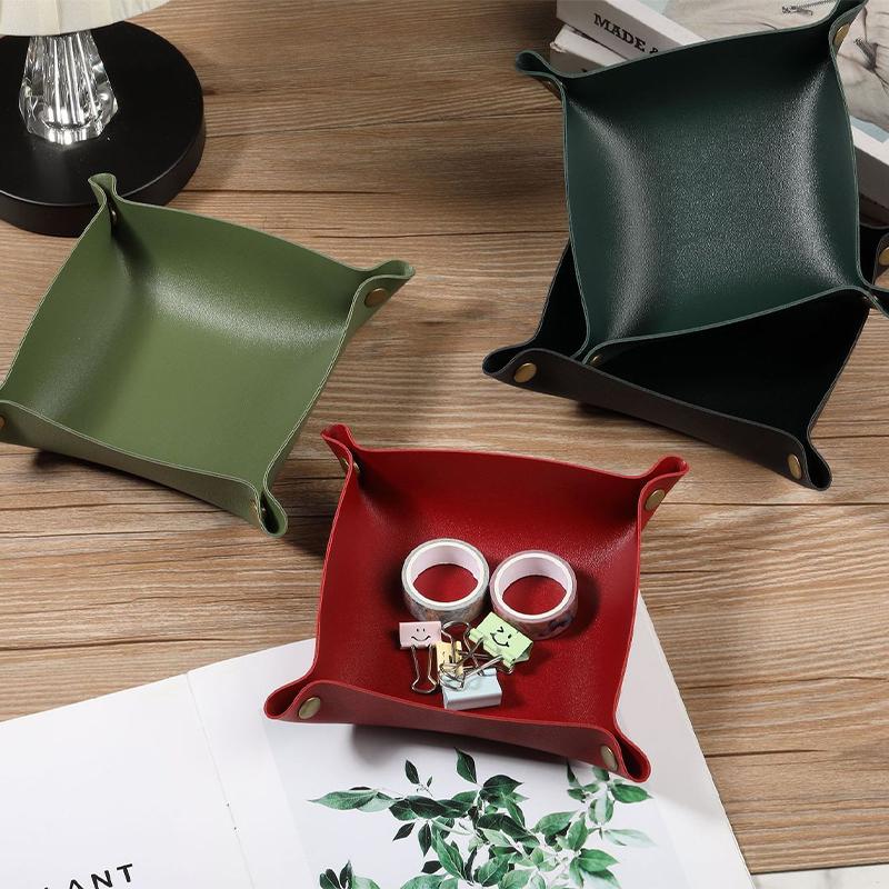 Square Pu Leather Storage Box, Nordic Style Desktop Storage Tray