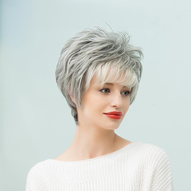 HAIRCUBE Korte Zwarte 100% Menselijk Haar Pruiken voor Vrouwen, Pixie Cut Krullende Pruik Met Pony Lijmloze Pruiken Natuurlijk Dagelijks Gebruik