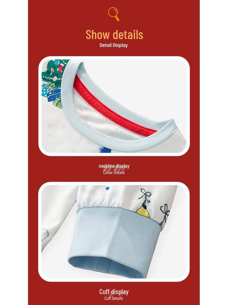 Cross-Border Kids' Christmas Pajama Set: Long Sleeve & Pants with Cartoon Print
