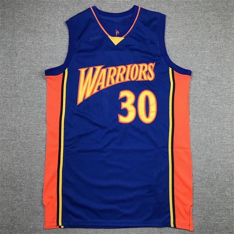 Mens Basketball Jersey Curry 30 Retro Orange Embroidered Team Sports Training Uniform Adult
