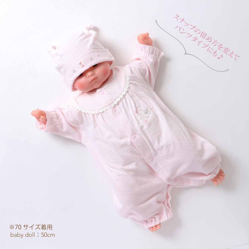 Cream de Coco in with Tucked Jacquard Jersey and Duck Crotch Baby Clothes 64501 Sizes [Made Japan] Two-Way All-in-One Embroidery, Spring/Summer