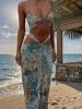 Hot-Selling Summer Strapless Tie-Up Print Slit Dress