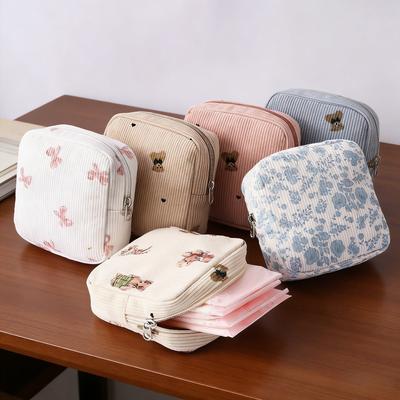 Small Makeup Bag for Purse Corduroy Cosmetic Bag for Women with Slip-in Pockets Travel Purse Essentials Lipstick Bag