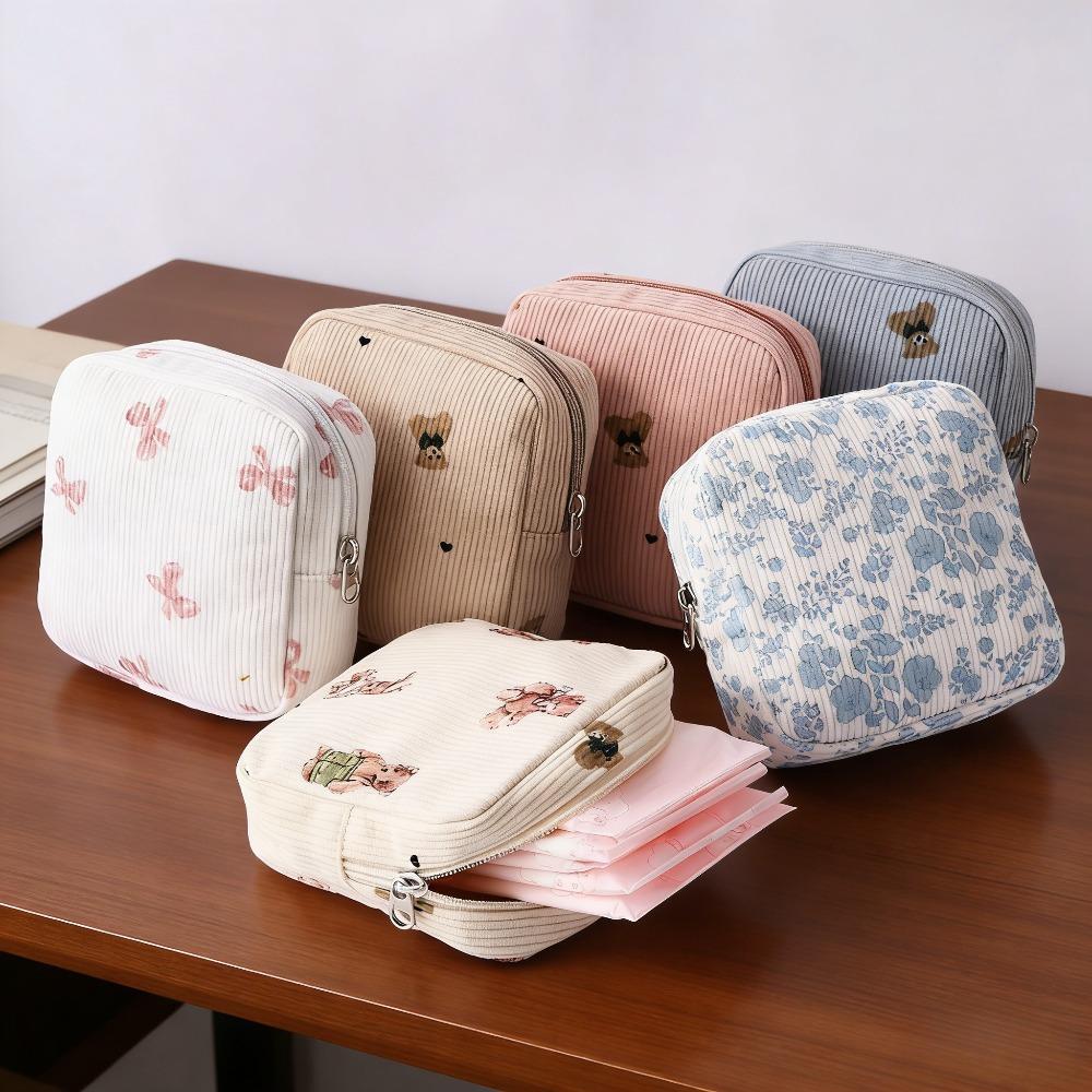 Small Makeup Bag for Purse Corduroy Cosmetic Bag for Women with Slip-in Pockets Travel Purse Essentials Lipstick Bag