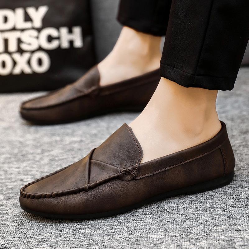 Men's Brown Waterproof Non-Slip Lightweight Moccasin Loafers - British Style Casual & Soft Sole