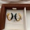 Retro Contrast Color Drip Oval Ear Buckle Earrings Geometric Splicing Simple Premium Retro Temperament Earrings Women