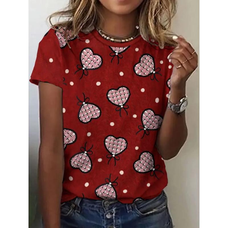 Love Short Sleeve Fashion Women's Crew Neck T-Shirt 3D Love Color Printing Crew Neck Short Sleeve