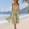 Sleeveless Spaghetti Strap Midi Dress Bohemian Floral Print Casual Summer Flowy Sundress for Women Vacation Beachwear