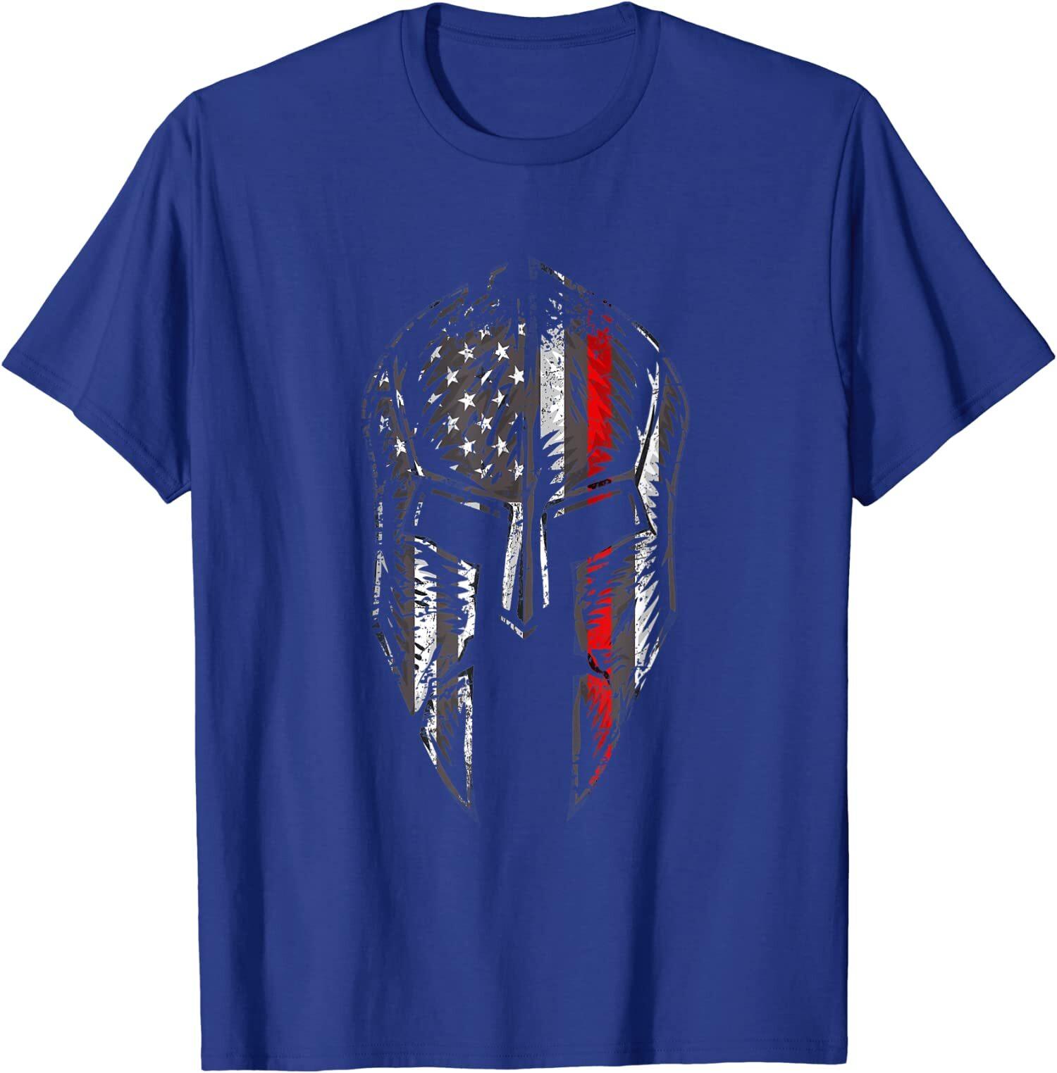 Thin Red Line Patriotic Spartan American Flag Helm Unisex T-Shirt XXXL
