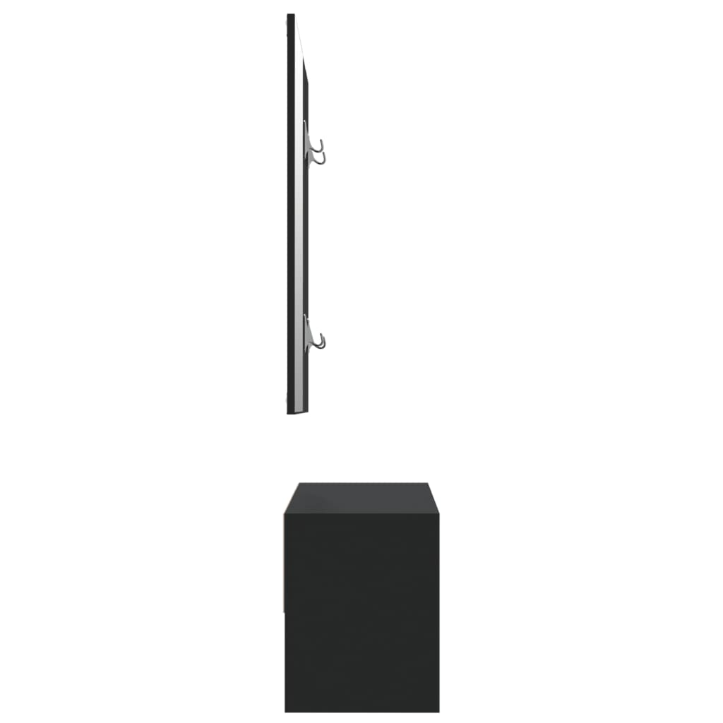 Garderoben-Set mit Kleiderhaken, seitlichem Spiegel, Schuhwechselhocker, aus schwarzem Ingenieurholz