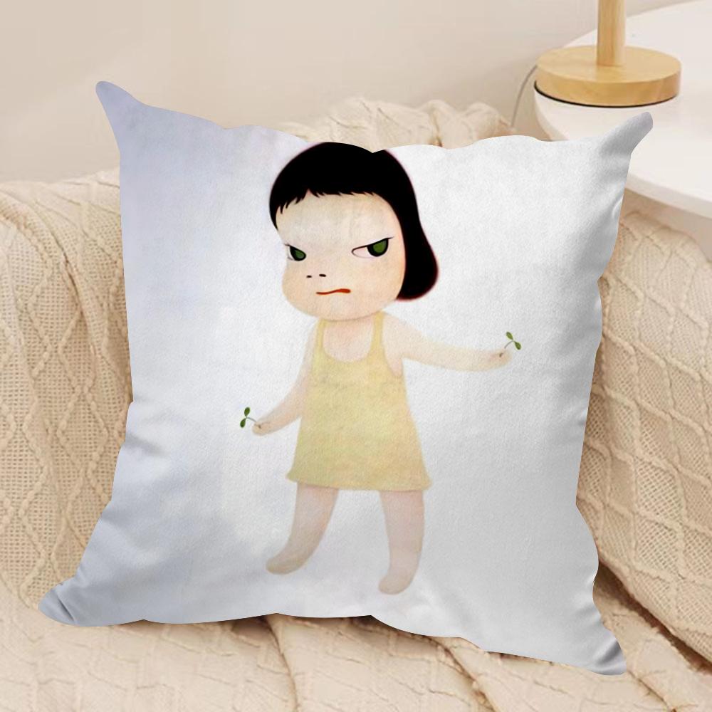 YYoshitomo Nara DDoll Cushion Cover Soft Plush Fabric DoubleSided Printed Sofa Cushion Cover for All Seasons Home Decor Gift