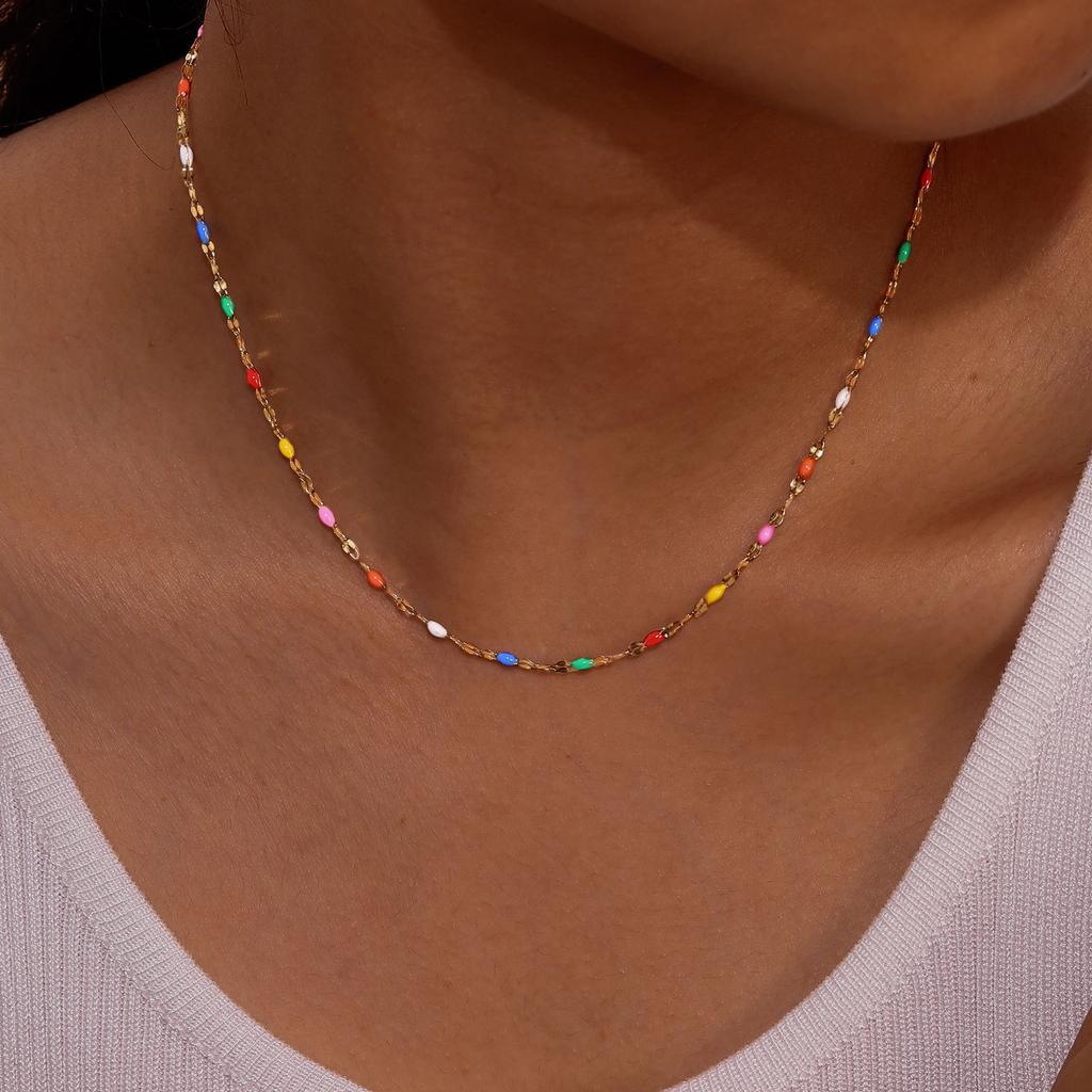 Jewelry Stainless Steel Colored Beads Lip Chain Necklace Gold E-Commerce Jewelry