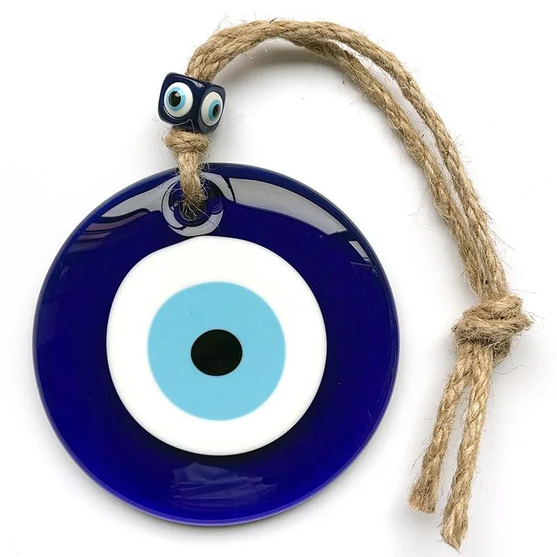 Poutavá modrá turecká skleněná závěsná dekorace, Velký amulet proti uhranutí pro domácnost, auto a kancelář, Amulet pro štěstí, Dárek