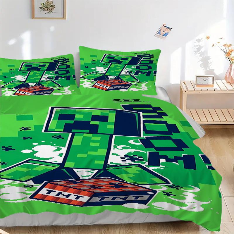 

3 шт. Постельное белье Minecraft Creeper TNT Взрывное-Универсальный трехсекционный комплект для спальни, гостевой комнаты, гостиной, отеля-Идеальный подарок f 135x200cm