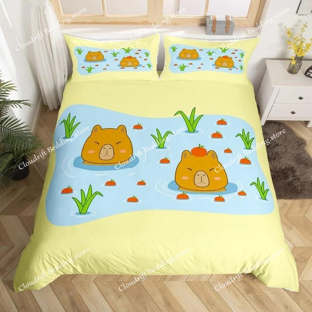 Capybaras Motif Bed Linen,Microfibre Bedding Sets, Children's Bed Linen for Teenagers 3D Animal Printed DuvetCover