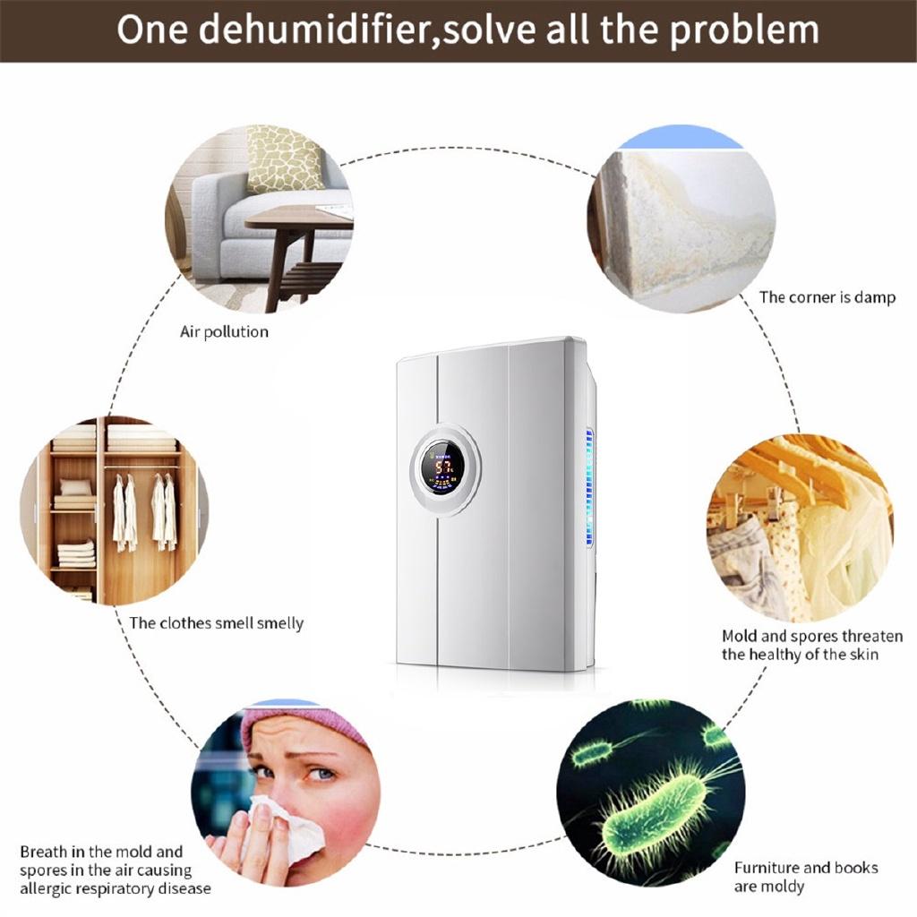 Air Dehumidifier Mini Air Dryer Temperature Moisture Display Semiconductor Desiccant Absorber Car Home Machine 2.2L