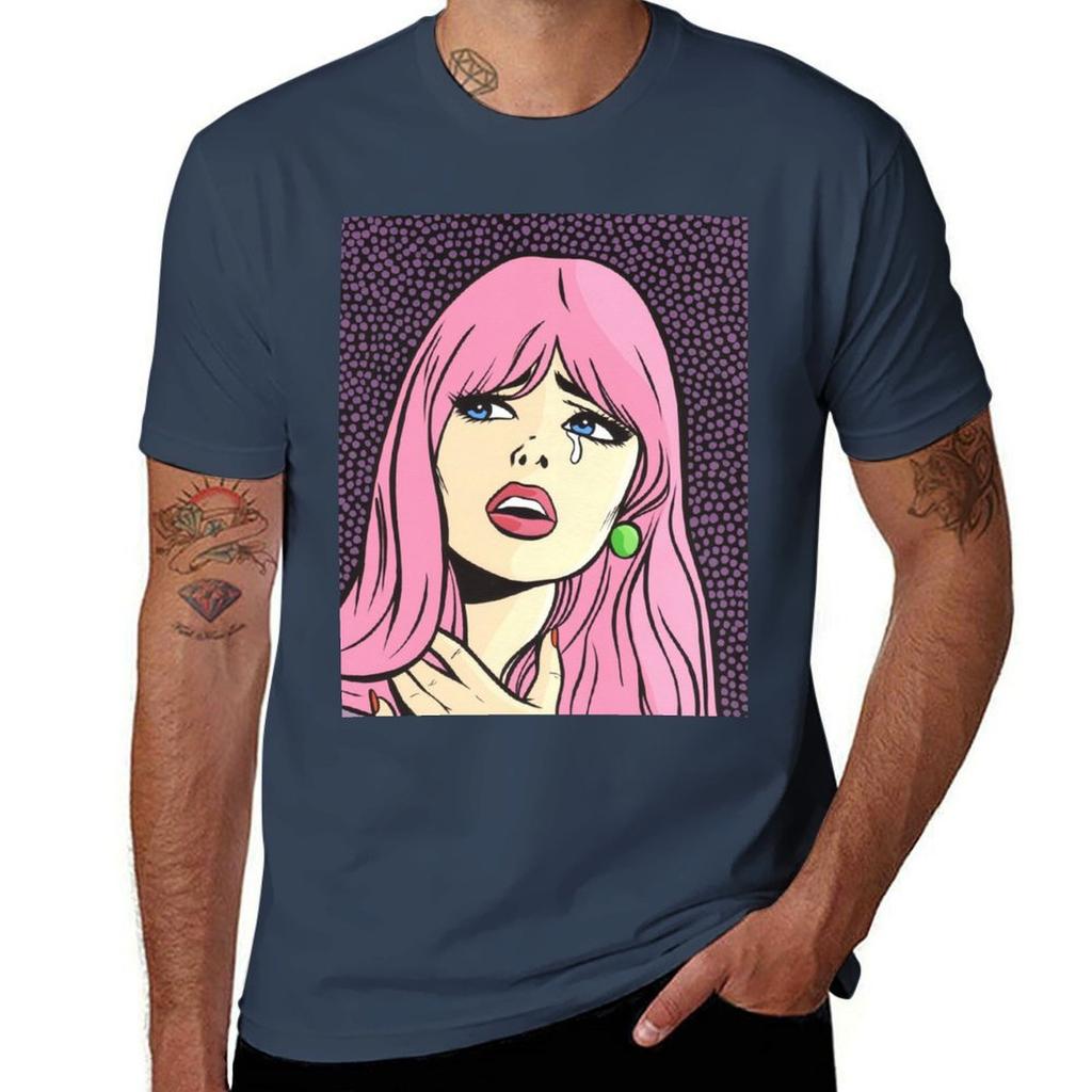 Pink Pop Art Crying Comic Girl Tshirt Holiday All Match Tshirt