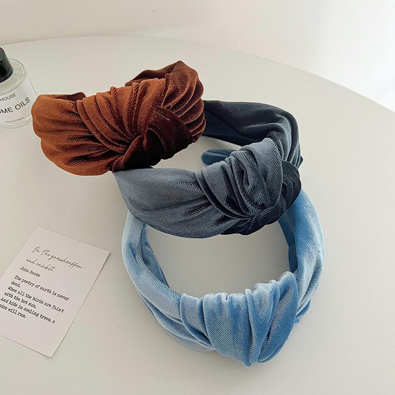 Autumn Winter Women Wide Headbands Soft Velvet Fabric Knotted Hairbands for Ladies Casual Shopping Hair Hoop Accessories