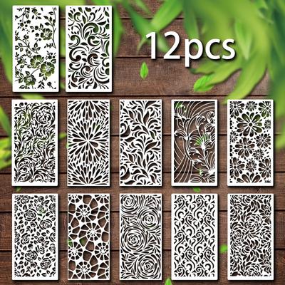 New Model, 12 Pieces/set, Flower Texture Theme Template, DIY Flower Theme, Reusable, Hand-made Poster Template, Creative Painting Tool