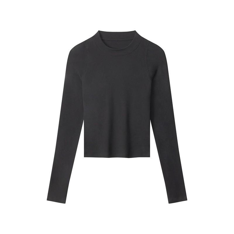 HeyHenry Womens Slim Fit Long Sleeve T-Shirt Solid Color Stand Collar Short Top Daily Wear