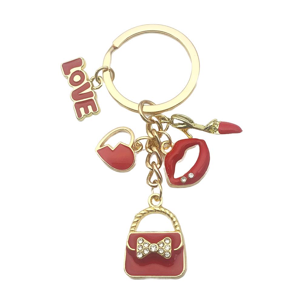 Lipstick & High Heels Keychain with Red Wine Glass Pendant