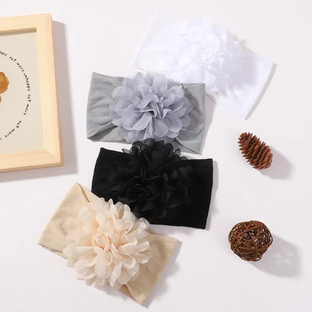 4 st/set Nyfödd Baby Blomma Bredd Hårband för Flickor Elastisk Barn Turban Baby Rosetter Mjukt Nylon Huvudbonad Håraccessoarer