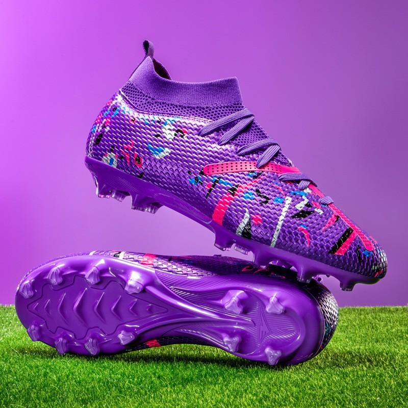 Mens Football Cleats Hard Ground Turf Grass Training High-Top Lace-Up Rubber Sole AG TF Studs