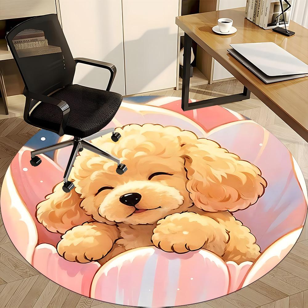 1pc Fluffy Poodle Office Round Area Rug, Indoor Mat Suitable ForOffice, Under Office Chairs Bedroom Living Room Home Decor T201