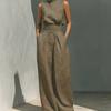 Nuovi Arrivi Estivi Set Casual da Donna con Pantaloni Lunghi Senza Maniche in Cotone e Lino per Donna