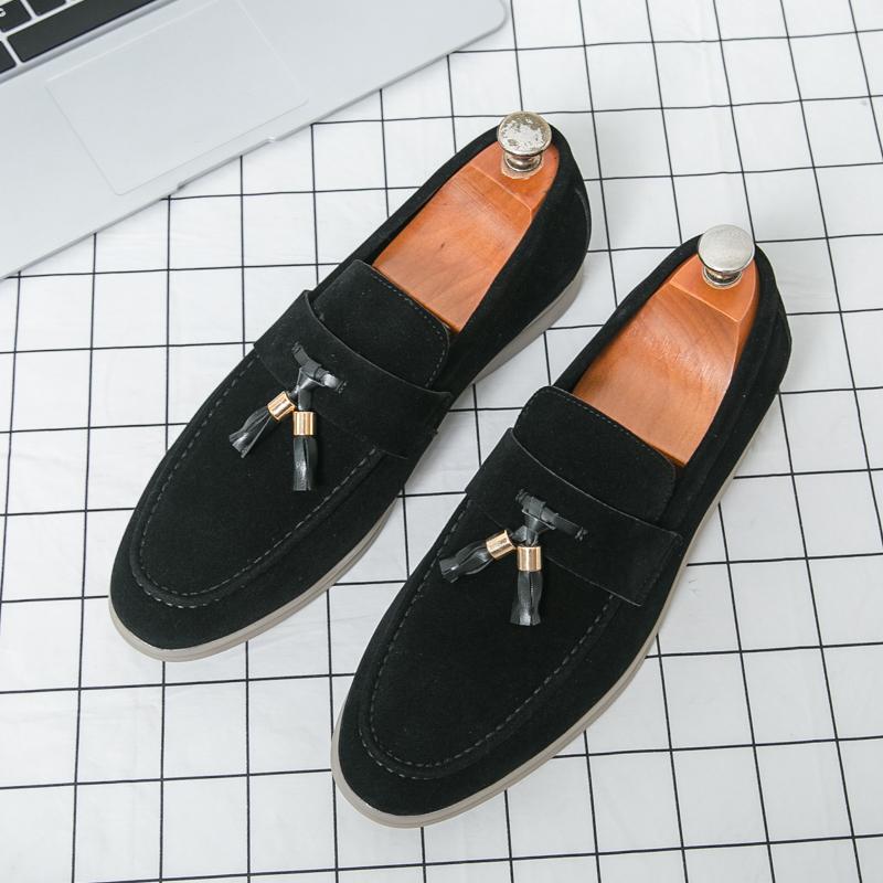 Fashion Fashionable New Men's Suede Comfortable Soft Sole Banquet Loafers Spring Brand Breathable Pointed Tassel Casual Bean Shoes