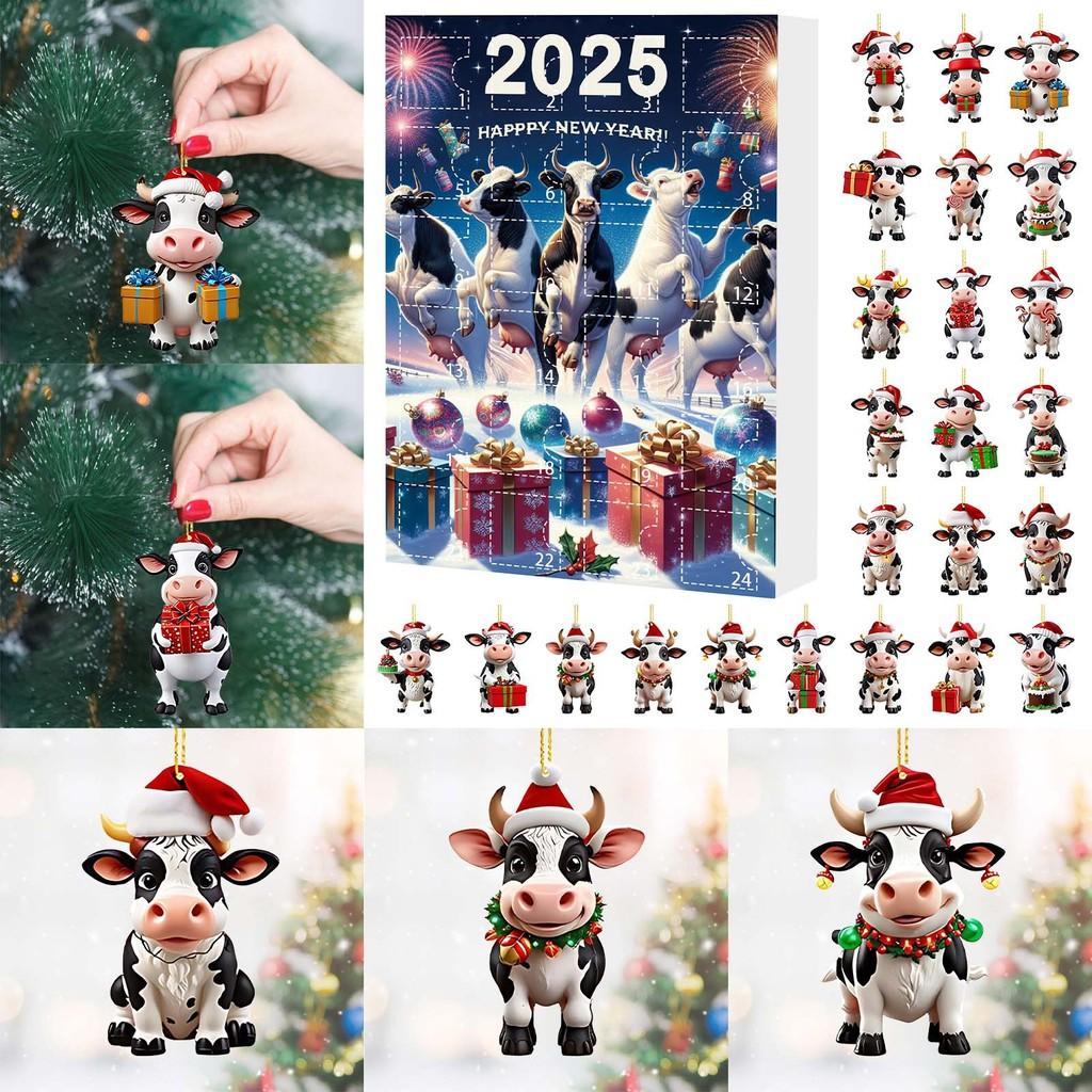 Caja Misteriosa de Cuenta Regresiva de Navidad Adorno de Granja de Vacas Con Decoraciones Acrílicas Para Decoración de Árbol Navideño