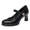 Cheongsam show high heels black model catwalk show thick heel waterproof table one-word buckle shallow mouth women's shoes