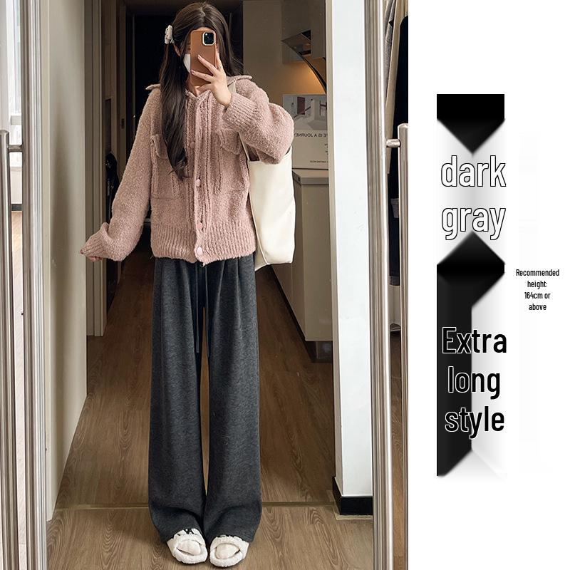 Women s 2025 Winter Black Velvet Lambswool Wide-Leg Pants M