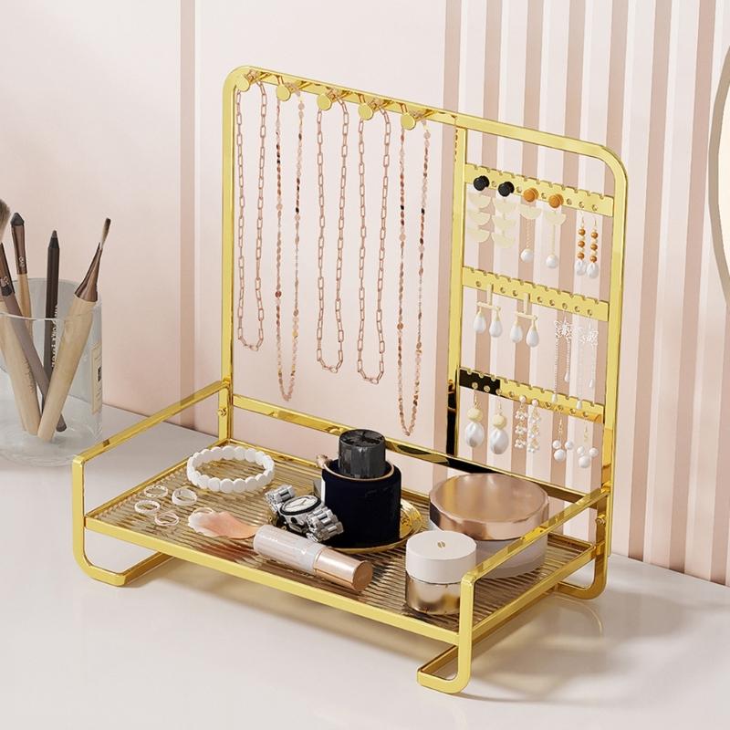 Elegant Metal Jewelry Stand with Tray Stylish Jewelry Stand Organizers Display Rack for Modern Home Accessory Storage