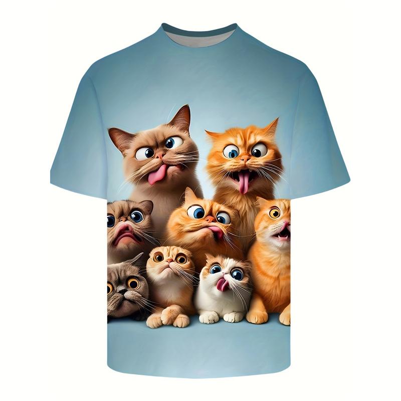 Cute 3d Printed Cat T Shirt For Men Summer Spring Short Sleeves Tops Street Oversized Tees Funny Animal Cats Graphic T-shirt