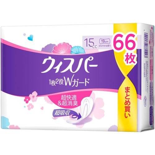 

Whisper Large Capacity, 2-in-1 Double Guard Pads, 15cc, 66 Pads (Absorbent Pads for Women) [Discharge & Moisture Care]