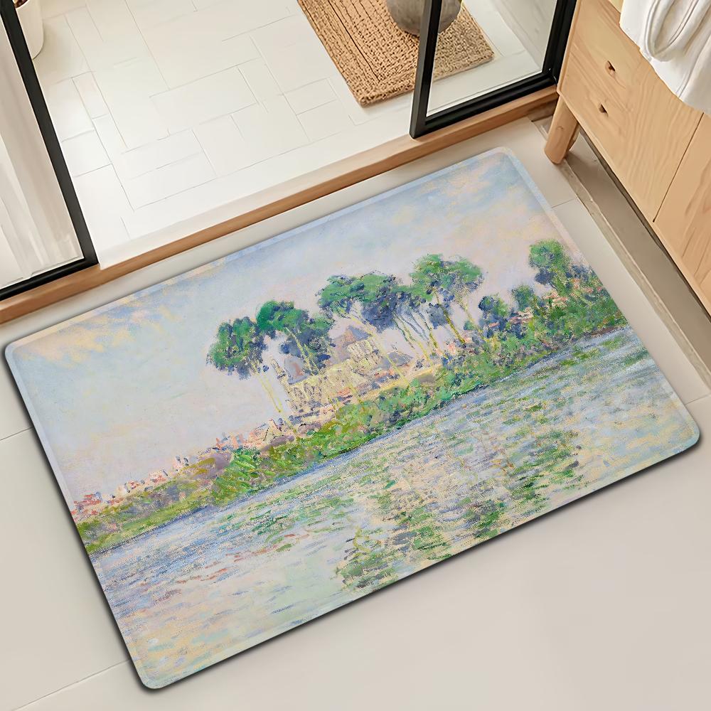 Felpudo de Puerta Alfombra de Piso Decorativa Versátil de Franela Secado Rápido Absorbente Suela Antideslizante Microfibra de Baño Pintura al Óleo Lotus M-Monet