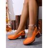 Plus Size Women Retro Block Heel Sandals, Buckle Design Comfort High Heels Outdoor Beach Vacation Shoes