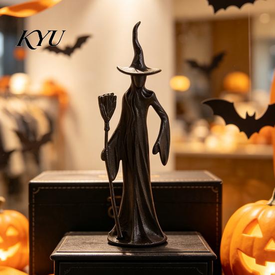 Collectibles for Gothic Lovers Abstract Witch Figurine, Resin Black Cat Statue, Retro Ornaments Ornament, Halloween Tabletop Decor Home Mantel Office