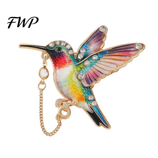 Oil Dripping Bird Pin Rhinestone Hummingbird Brooch Pin, Lapel Sweater Cardigan Coat Suits Accessories, Jewelry Gift for Women