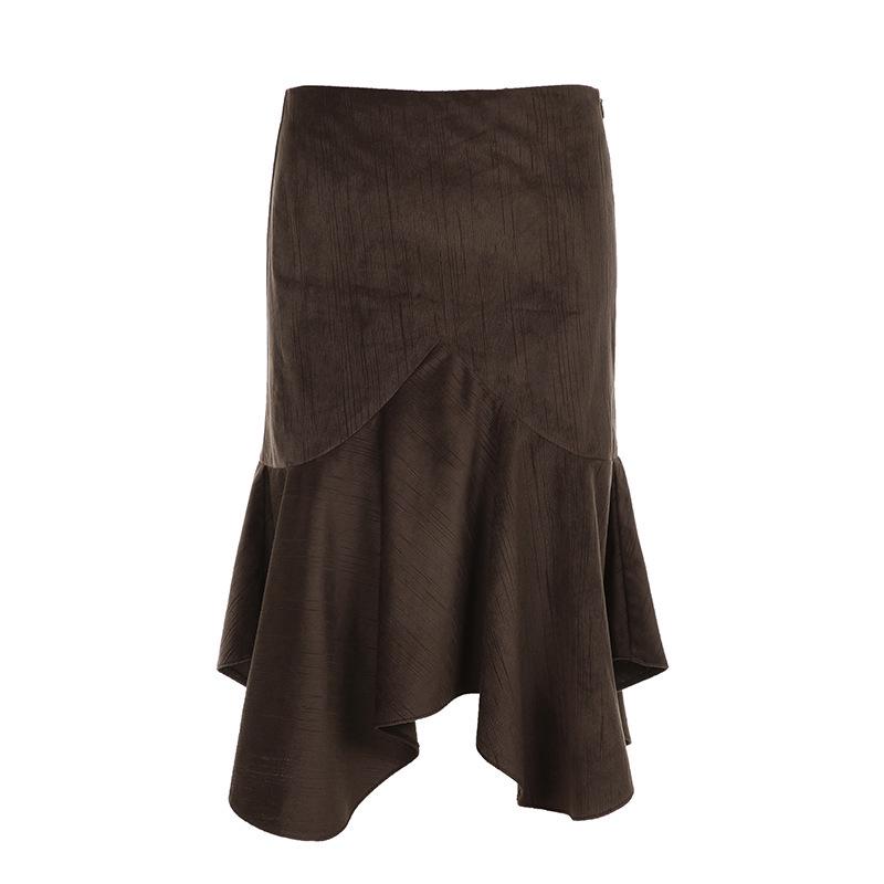 

Retro Brown American-Style Irregular Drape Midi Skirt for Women - Autumn Winter Fashion Medium коричневый