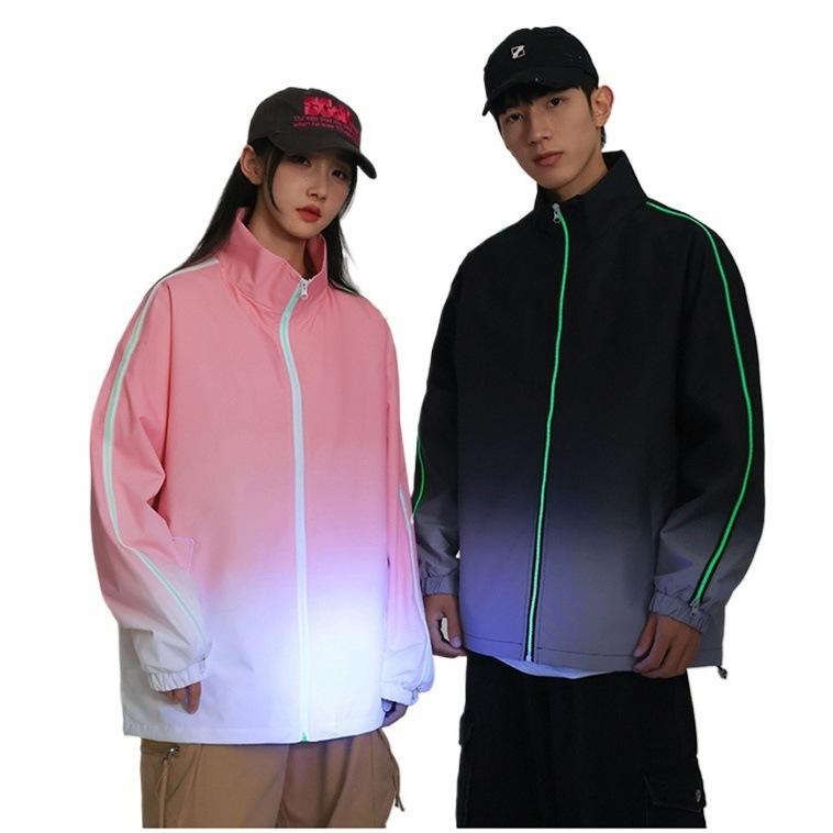 Frühlings- und Herbst-Freizeitjacke Trend Ins Wind Paar Farbverlauf Vielseitig Locker Übergröße Tooling Stehkragenjacke