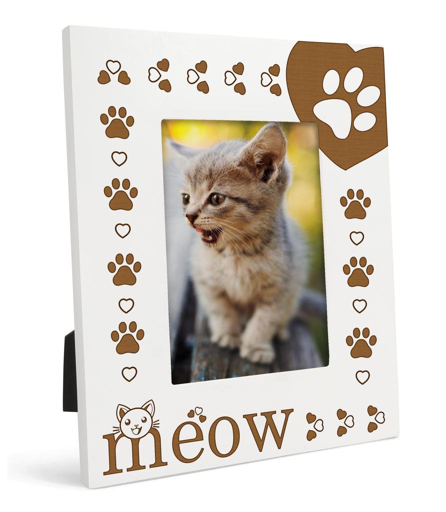 Darling Souvenir Made With Love Engraved Table Top Photo Frame Wooden Meow Quotes White Picture Frame