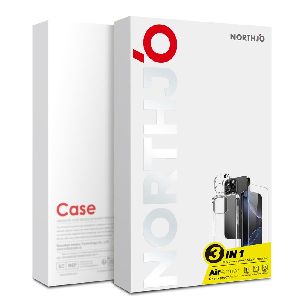 NORTHJO For iPhone 16 Plus Clear Case Shockproof TPU Cover with Tempered Glass and Camera Lens Film