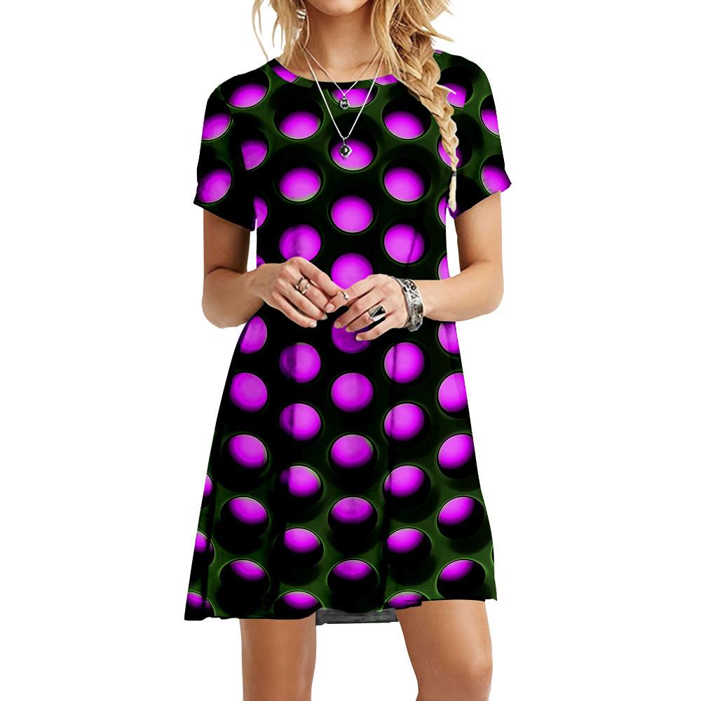 S-6XL Übergröße 3D Kreisdruck Kleid Damen Vision Art Mode Damenkleider Sommer Casual Kurzarm Locker A-Linien-Kleid