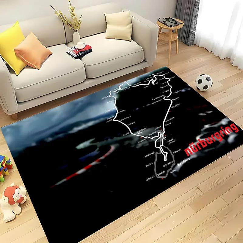 3D HD Nurburgring F1 International Track Rug,Carpet for Living Room Bedroom Sofa Doormat Decor,Kid Game Non-slip Floor Mat Gift