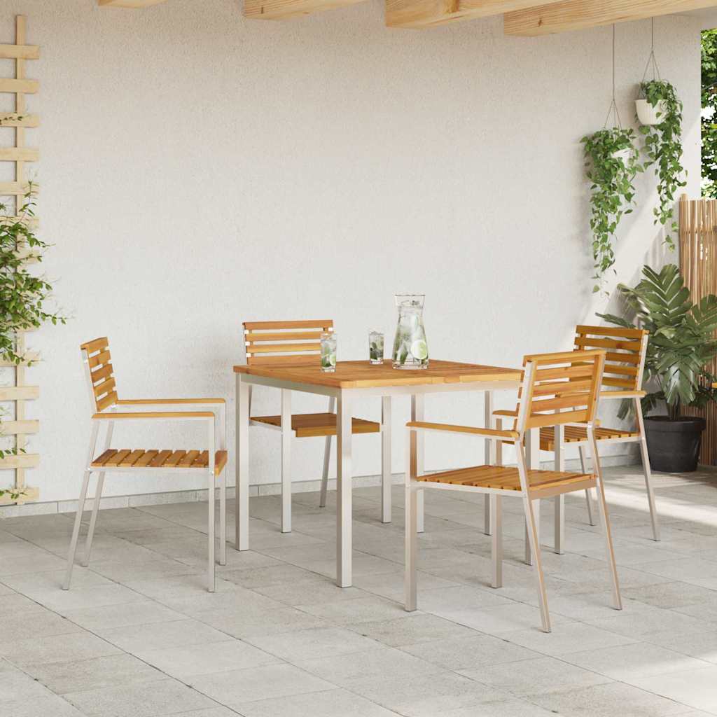 Garden Dining Set 5 Pcs Solid Acacia Wood and Stainless Steel