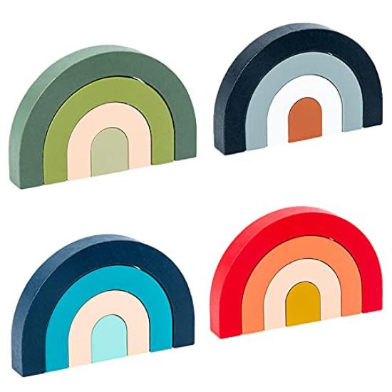 

Montessori Wooden Rainbow Tower Kids Toy, Arch-Shaped Colorful Wooden Blocks Stacking Educational Toy for Children (Set of 4 Colors)